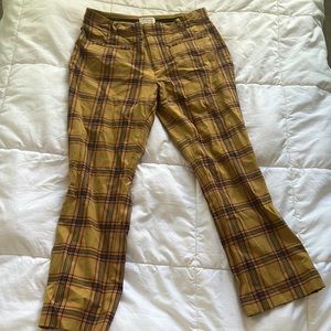 Anthropologie yellow plaid trousers, size US6.